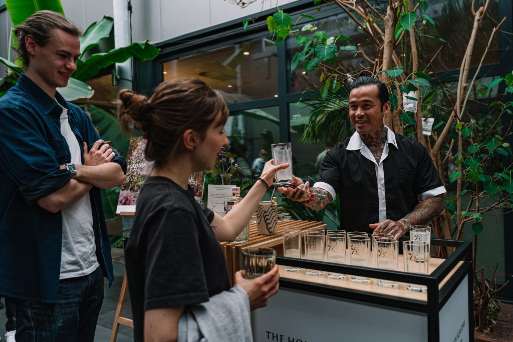 Chi-Ho at Koppert Cress for Roku Gin with a welcoming drink